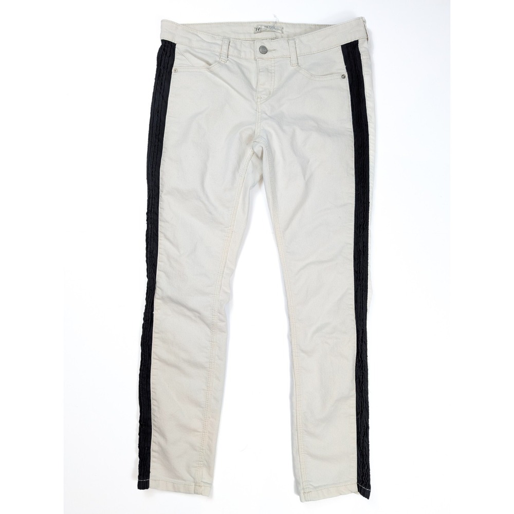 Free People Slim Tapered Fit Ivory Black Side Striped Jeans Women's Size 32x29